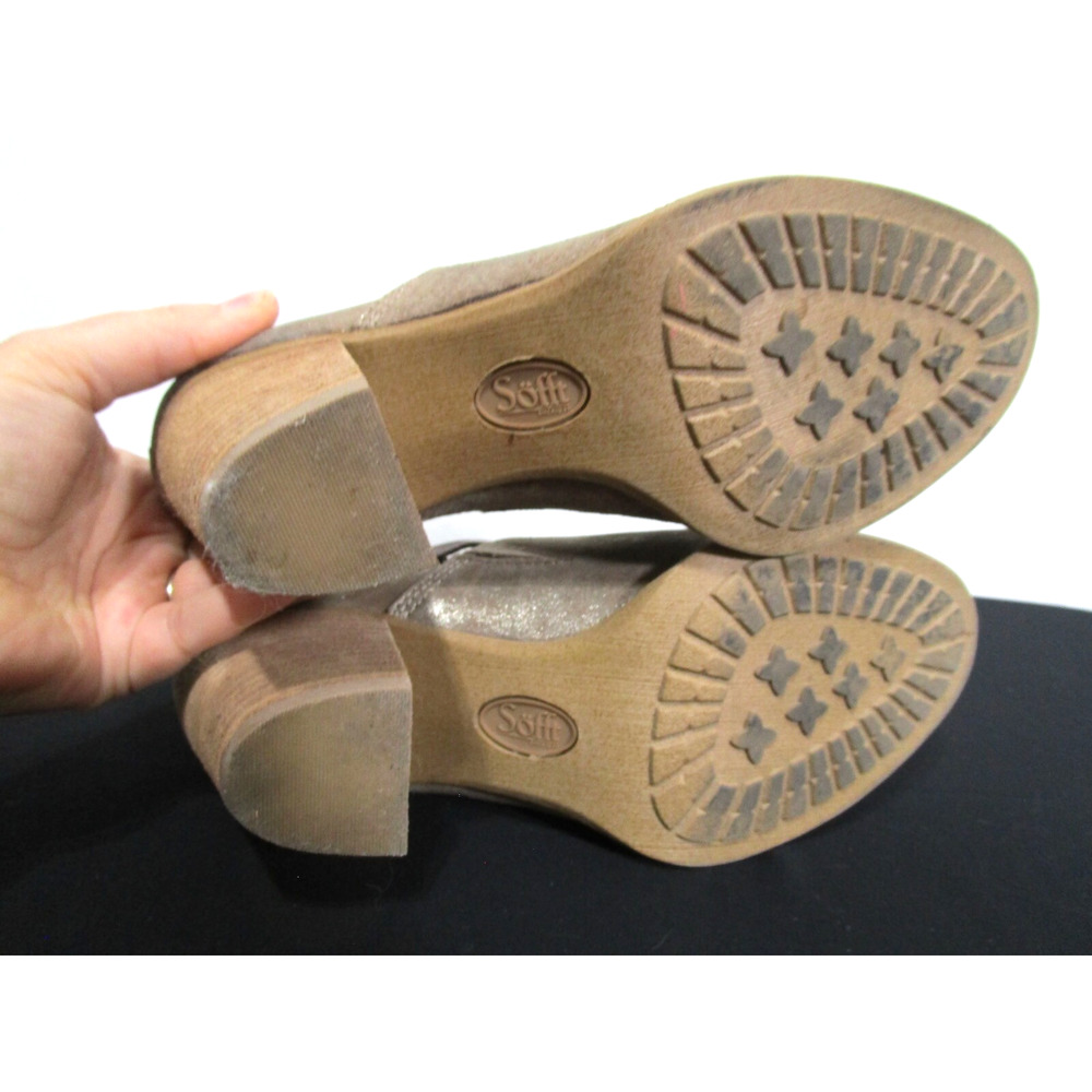 Sofft Gold & Brown Leather Open Side Anke Strap High Heel Booties Women 7 M - Picture 8 of 10